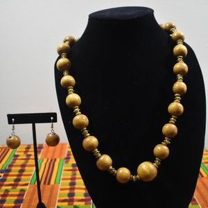 Matching Set: African Wooden Necklace and Earrings